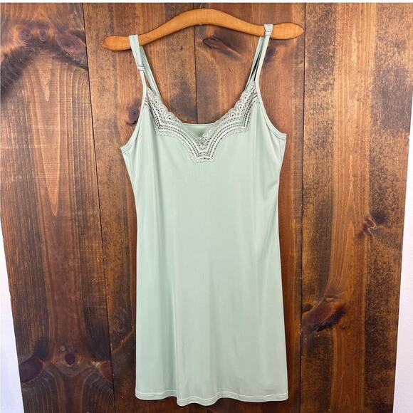 Y2K Mint Green Camisole Lace Trim Chemise Slip Mini Dress Nightgown Size Medium - Picture 1 of 7